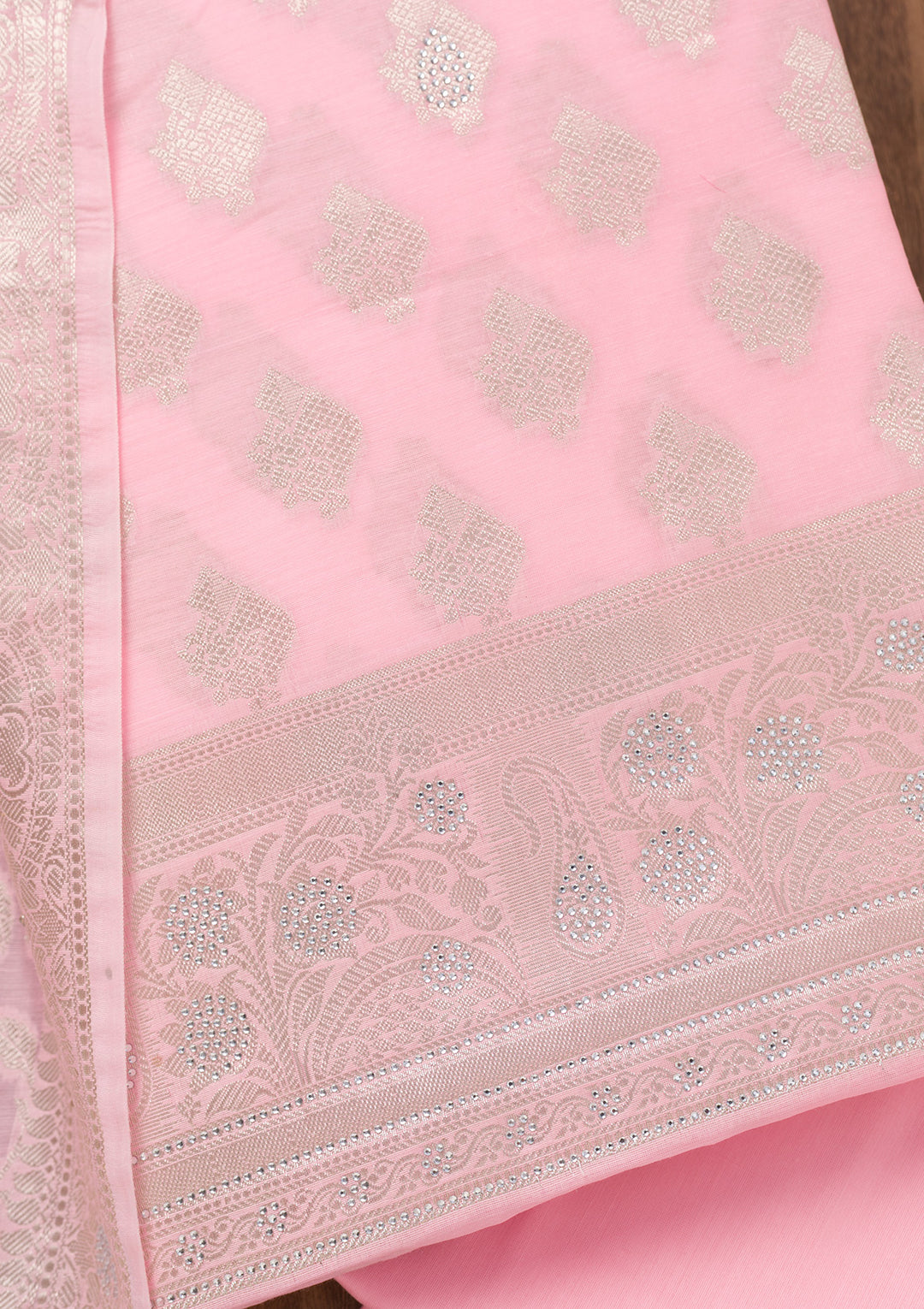 Pink Zariwork Banarasi Unstitched Salwar Suit