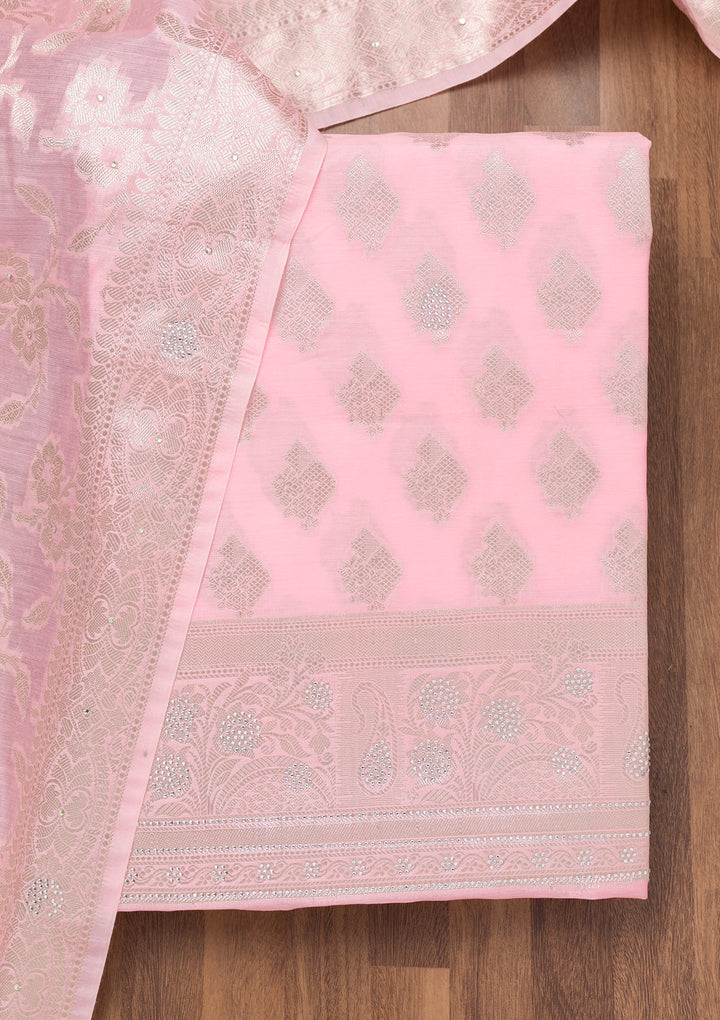 Pink Zariwork Banarasi Unstitched Salwar Suit