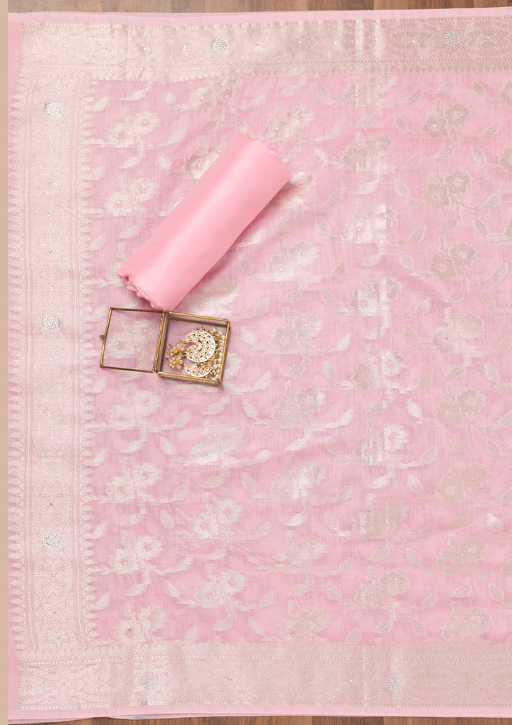 Pink Zariwork Banarasi Unstitched Salwar Suit