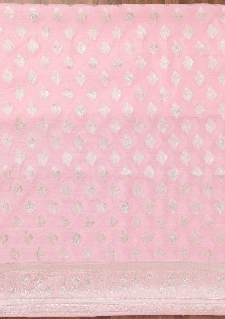 Pink Zariwork Banarasi Unstitched Salwar Suit