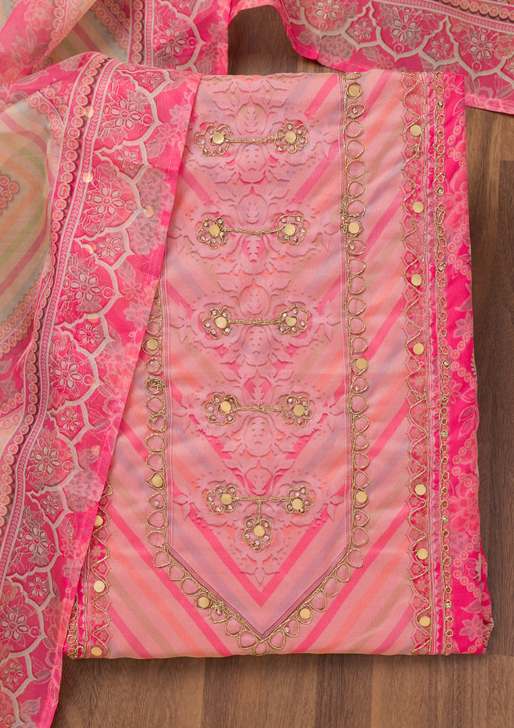 Pink Printed Chanderi Unstitched Salwar Suit