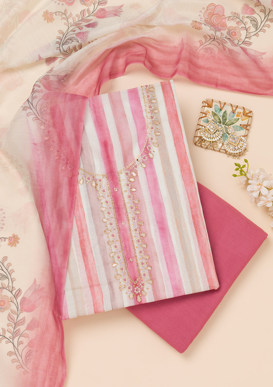 Pink Printed Tissue Unstitched Salwar Suit