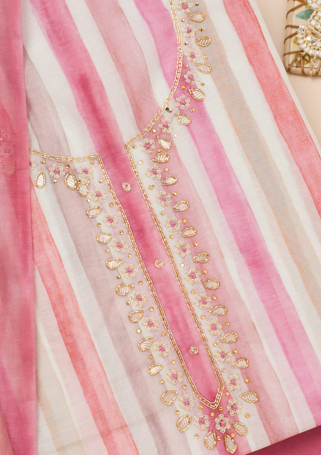 Pink Printed Tissue Unstitched Salwar Suit