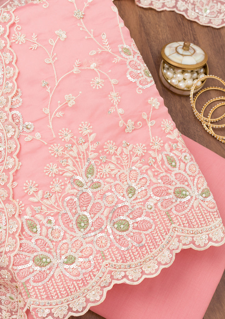 Pink Sequins Organza Unstitched Salwar Suit