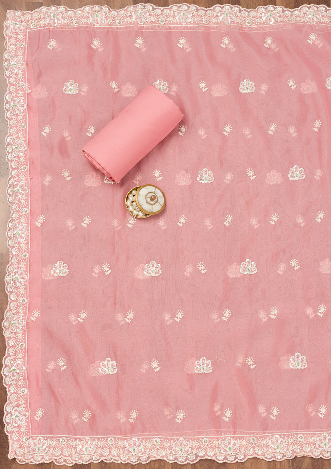 Pink Sequins Organza Unstitched Salwar Suit