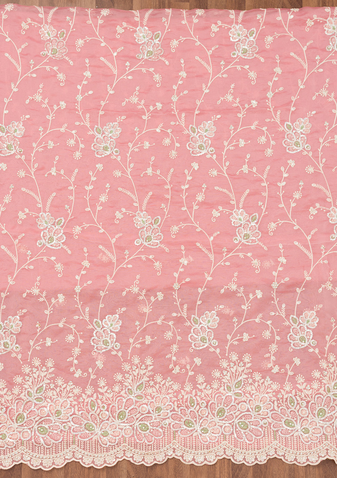 Pink Sequins Organza Unstitched Salwar Suit