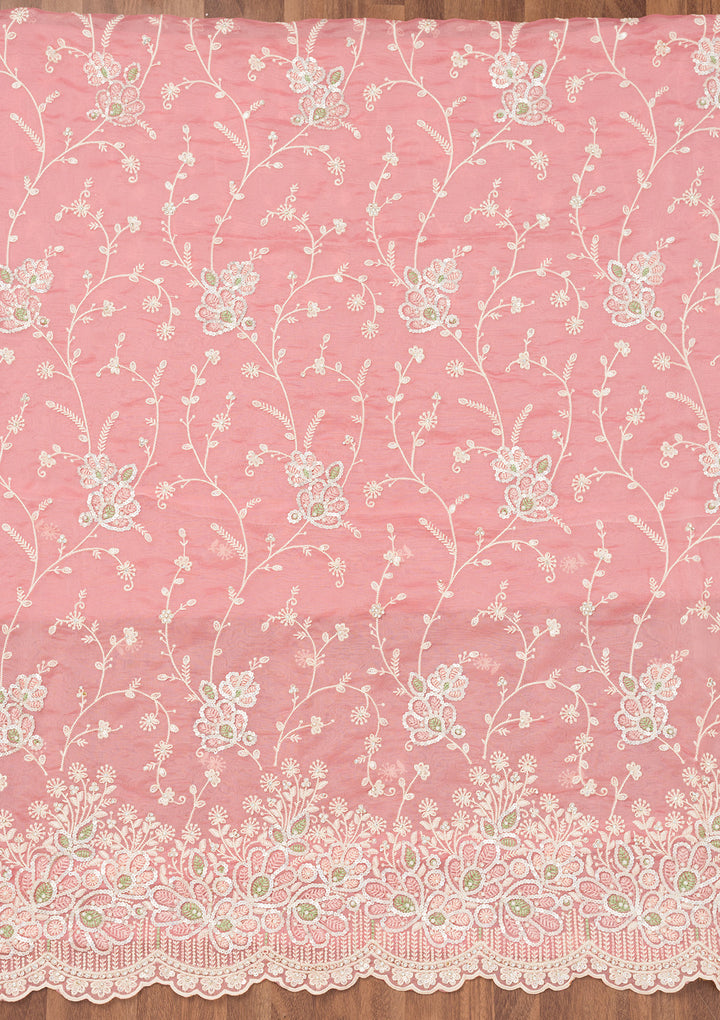 Pink Sequins Organza Unstitched Salwar Suit