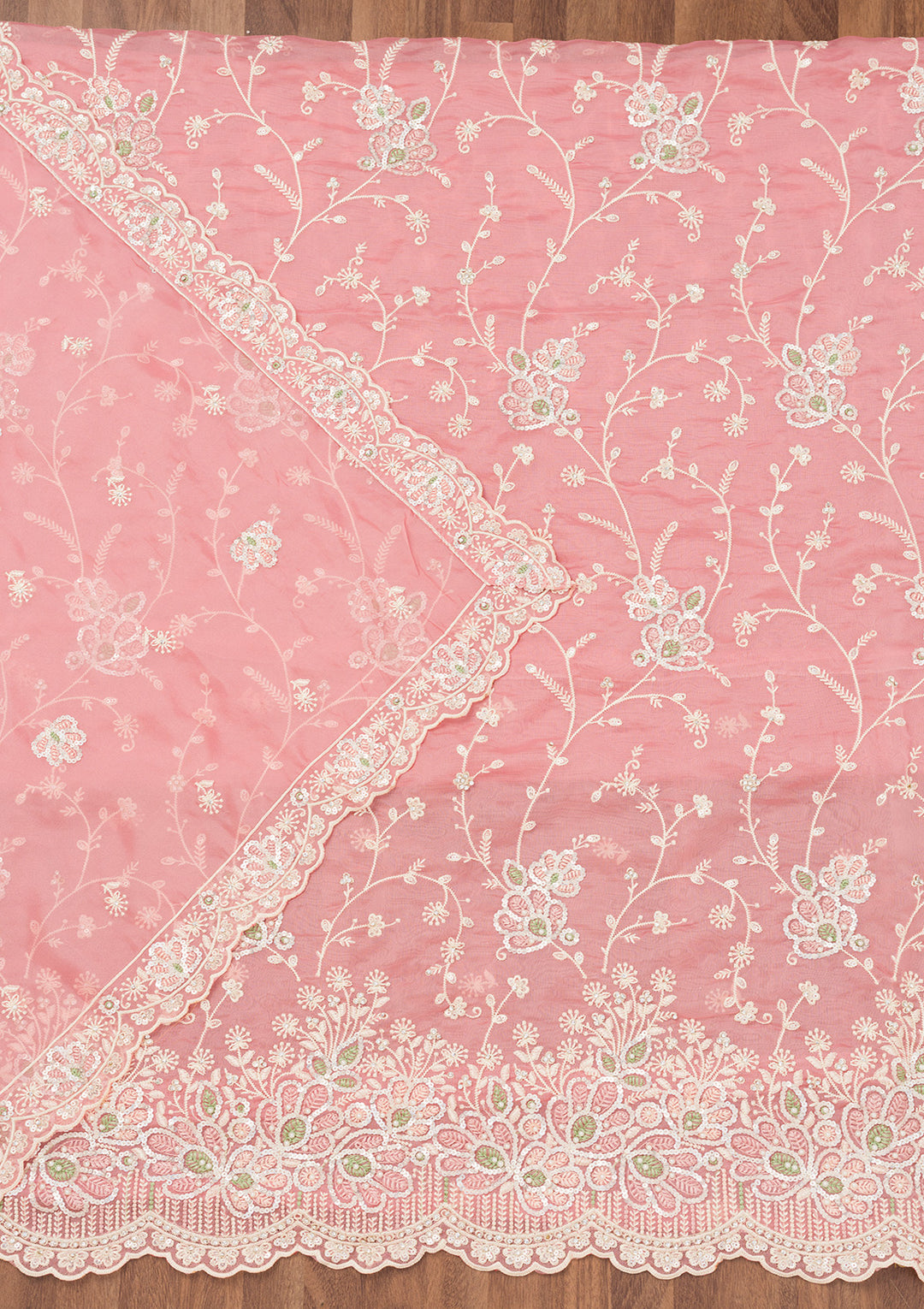 Pink Sequins Organza Unstitched Salwar Suit