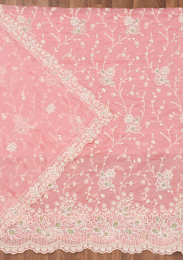 Pink Sequins Organza Unstitched Salwar Suit