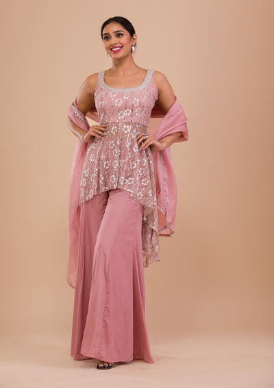 Pink Sequins Shimmer Readymade Salwar Suit-Koskii