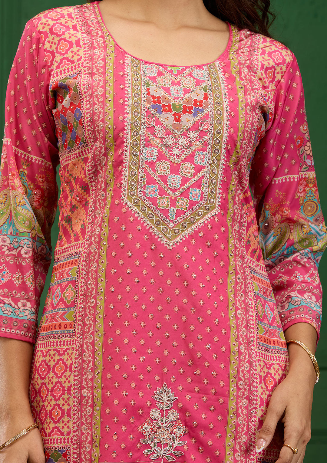 Pink Stonework Semi Crepe Readymade Salwar Suit