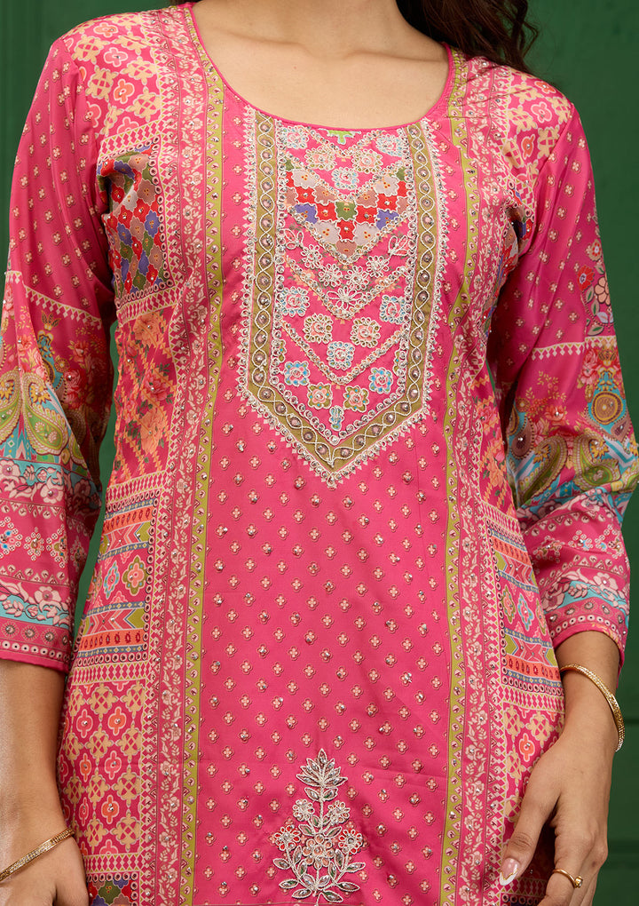 Pink Stonework Semi Crepe Readymade Salwar Suit