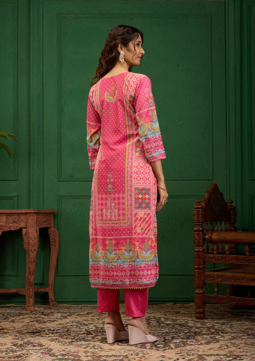 Pink Stonework Semi Crepe Readymade Salwar Suit