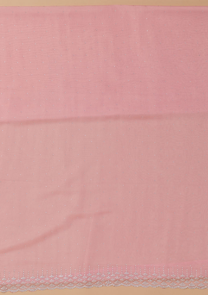 Pink Swarovski Organza Unstitched Salwar Suit