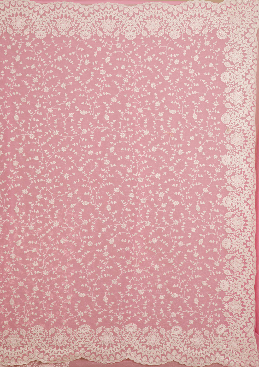 Pink Threadwork Chiffon Saree