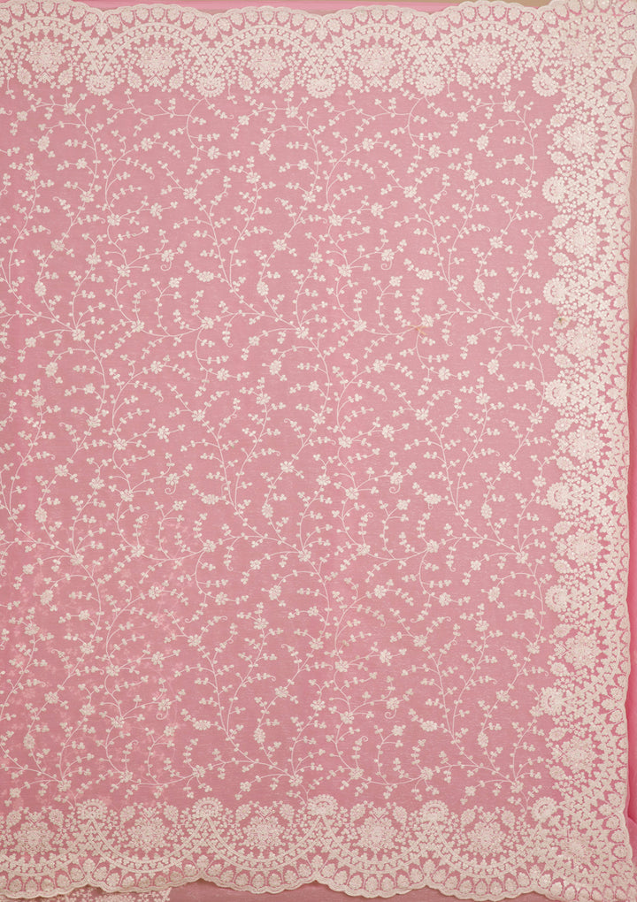 Pink Threadwork Chiffon Saree