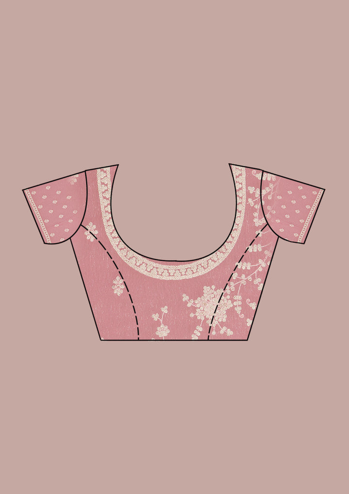 Pink Threadwork Chiffon Saree