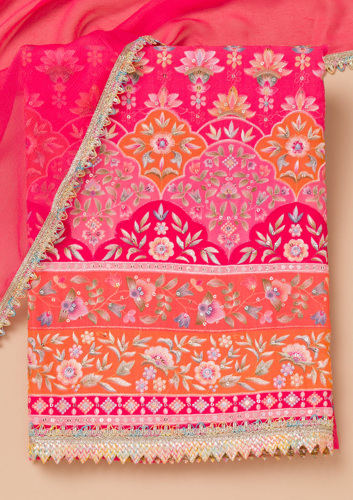 Pink Threadwork Georgette Unstitched Salwar Suit