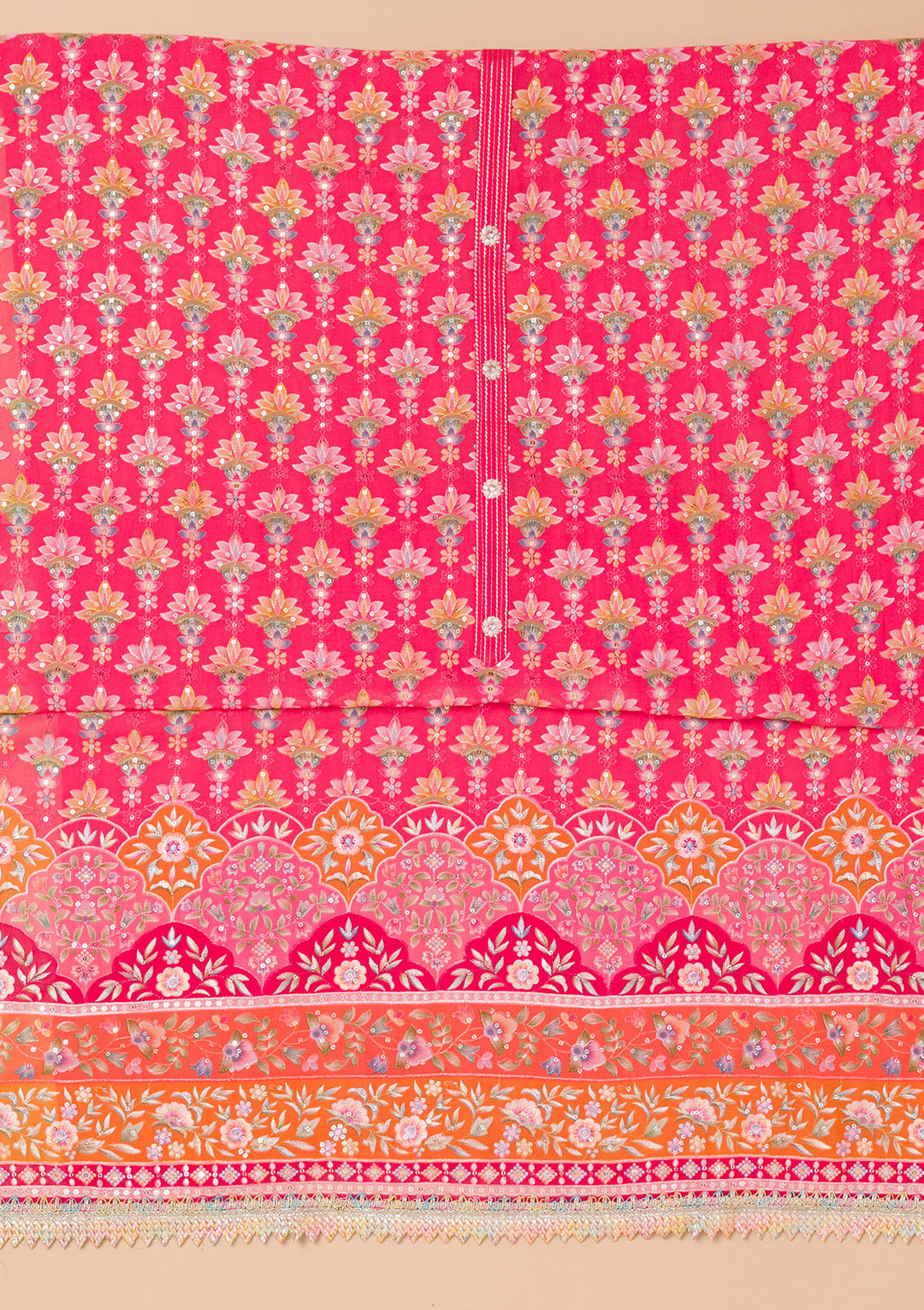 Pink Threadwork Georgette Unstitched Salwar Suit