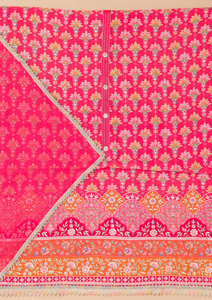 Pink Threadwork Georgette Unstitched Salwar Suit