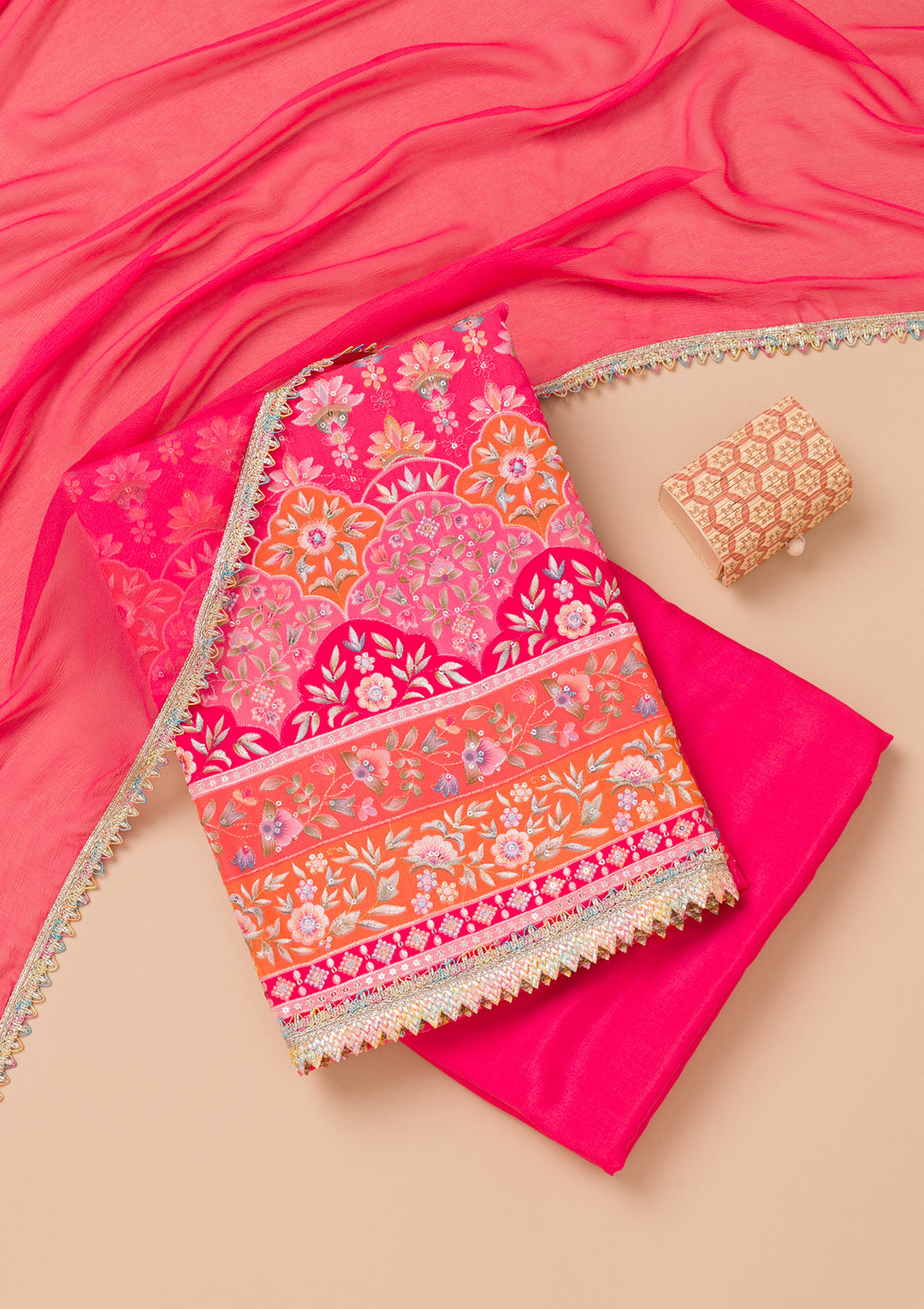 Pink Threadwork Georgette Unstitched Salwar Suit