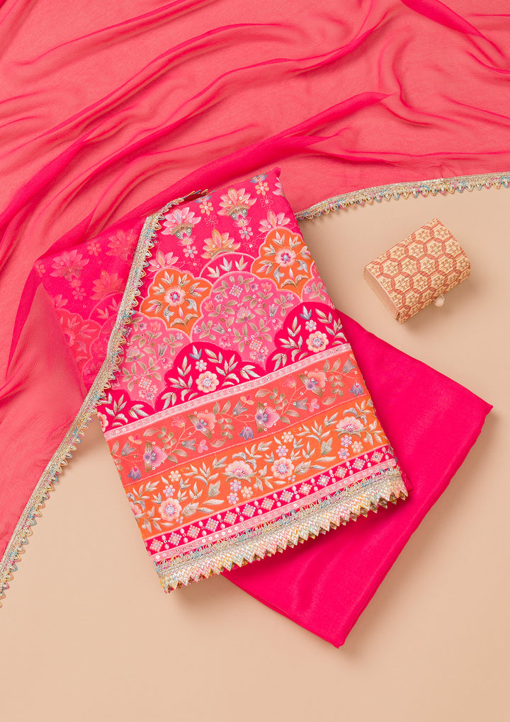Pink Threadwork Georgette Unstitched Salwar Suit