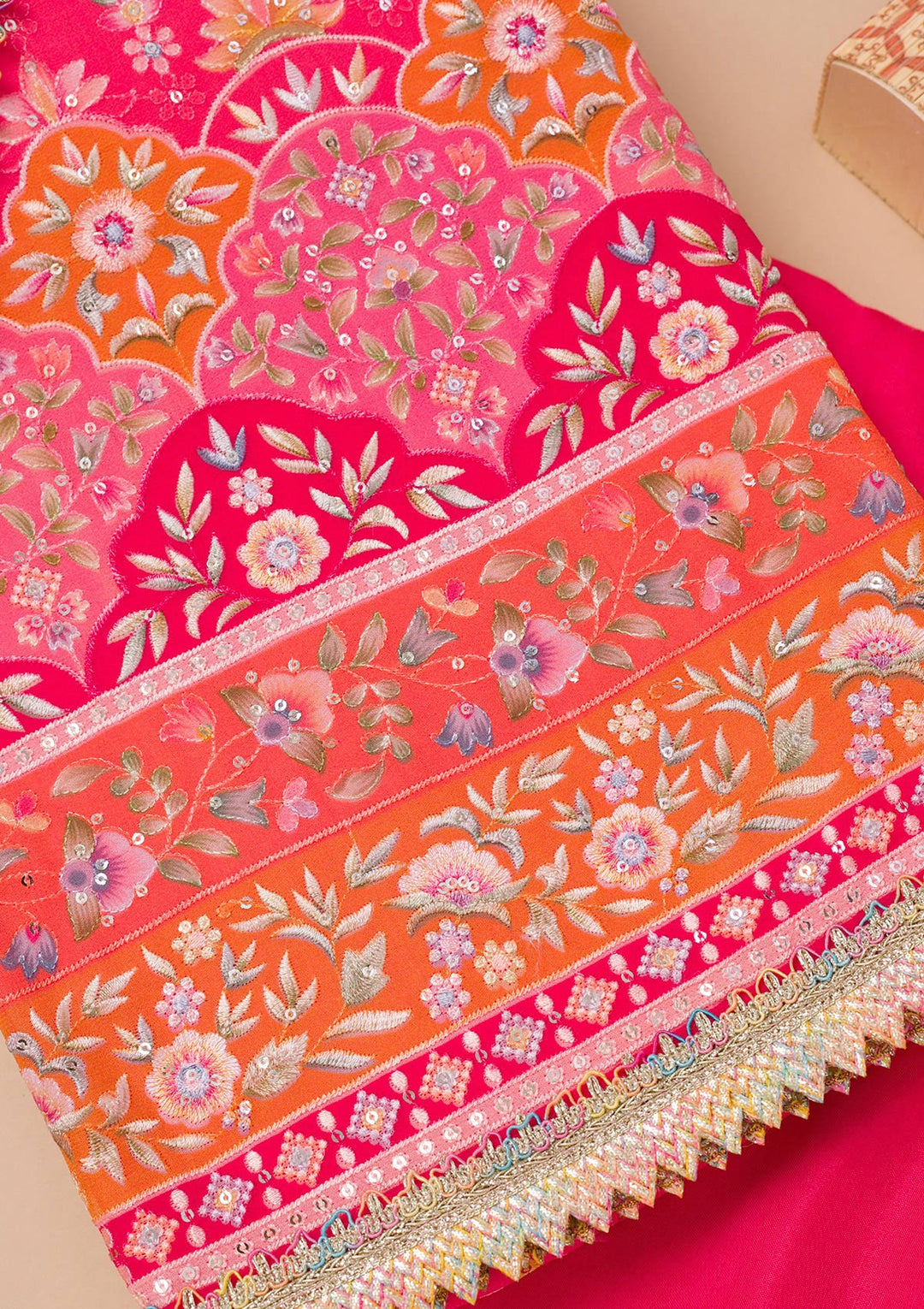 Pink Threadwork Georgette Unstitched Salwar Suit
