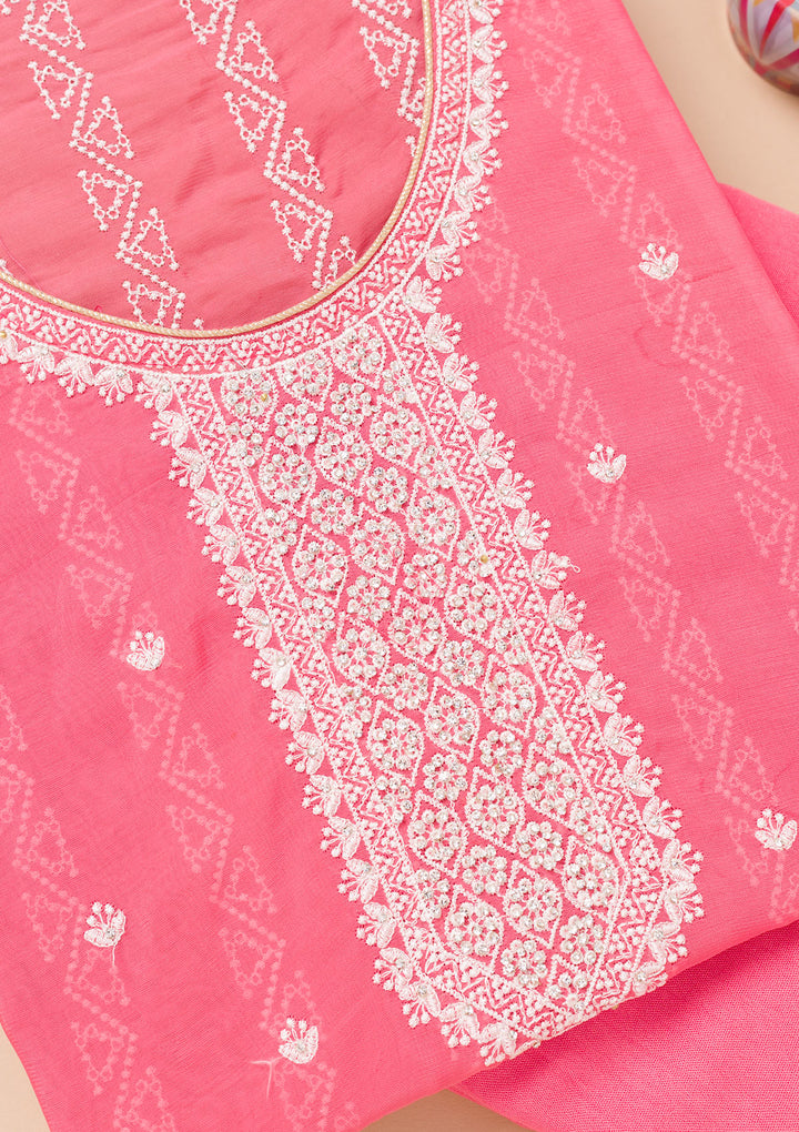 Peach Threadwork Georgette Unstitched Salwar Suit