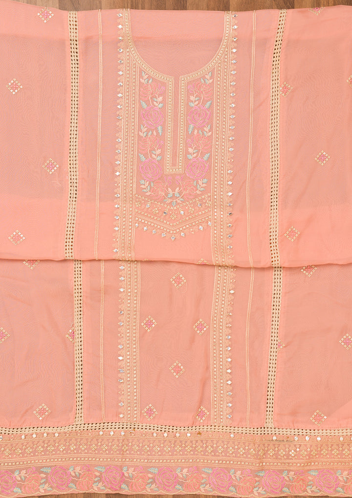 Pink Threadwork Georgette Unstitched Salwar Suit