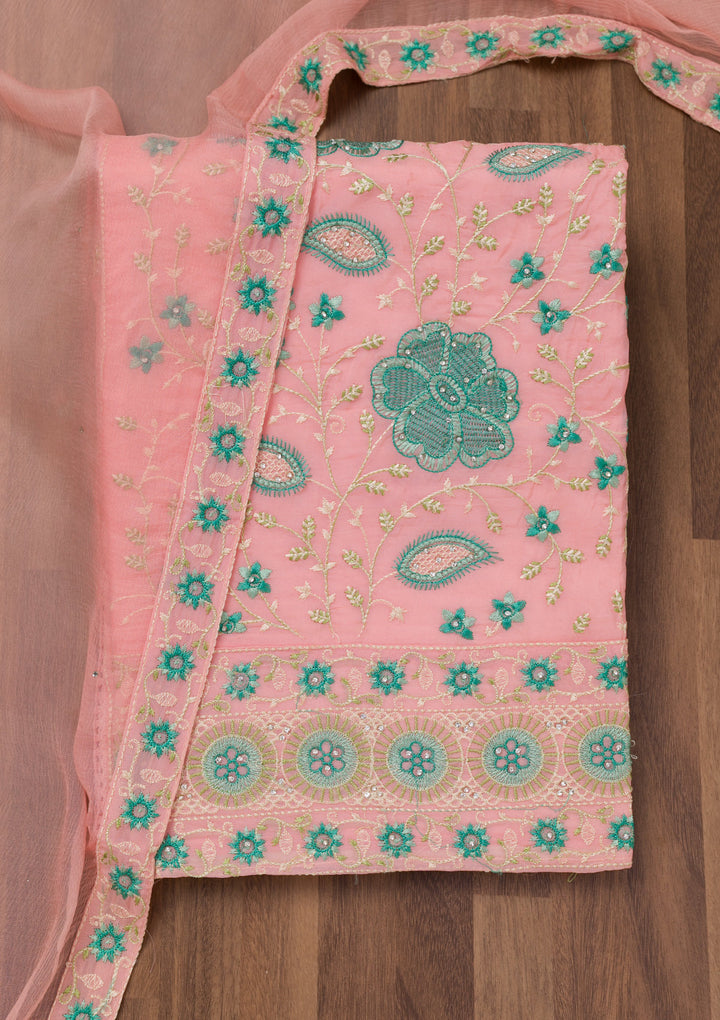 Pink Threadwork Georgette Unstitched Salwar Suit
