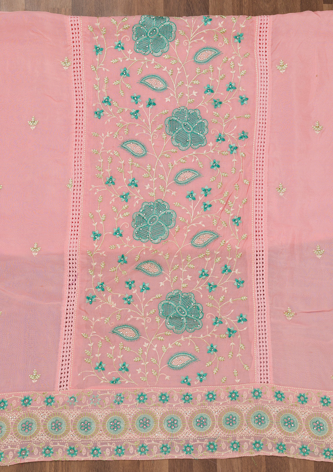 Pink Threadwork Georgette Unstitched Salwar Suit