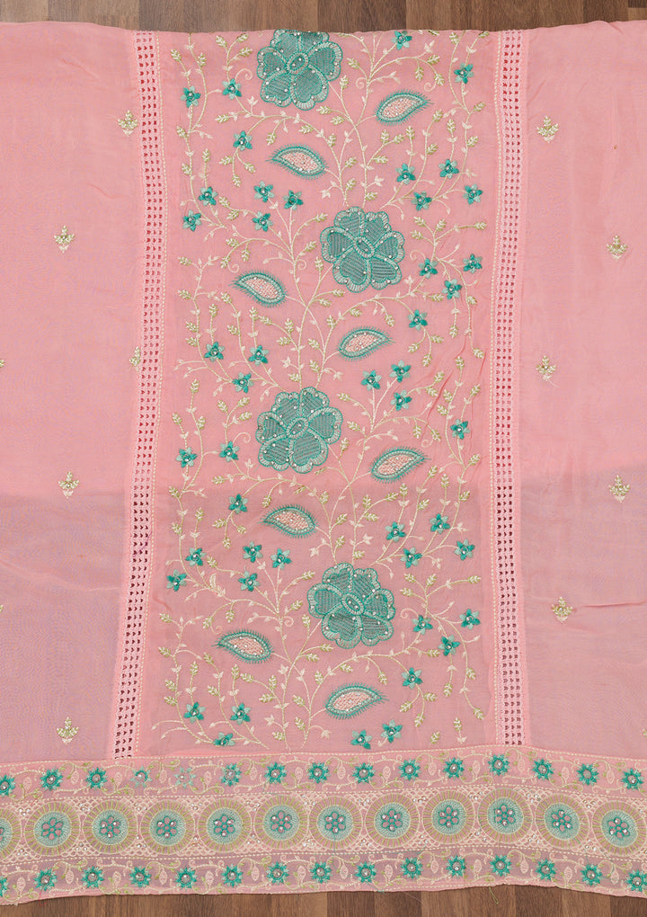 Pink Threadwork Georgette Unstitched Salwar Suit