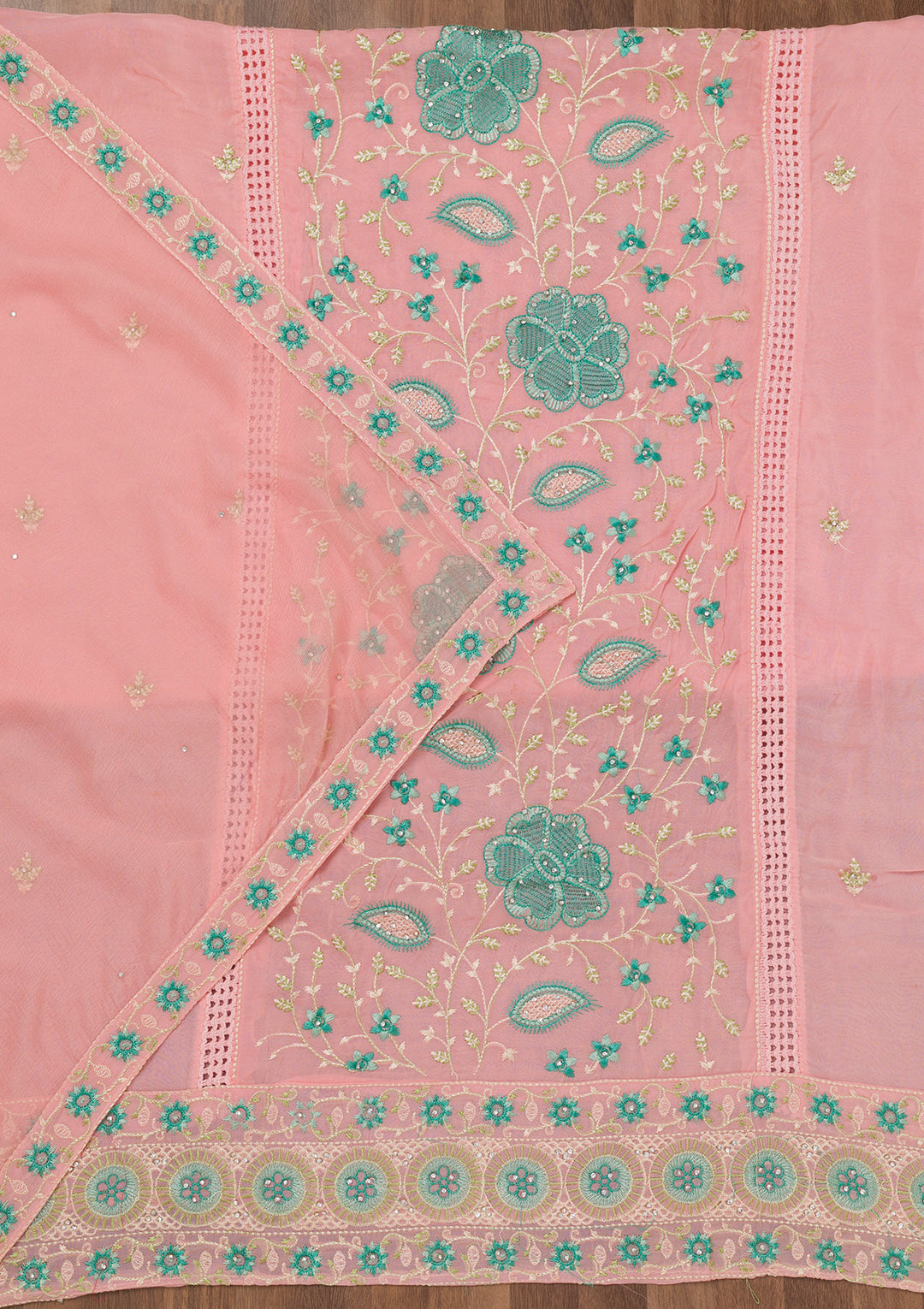 Pink Threadwork Georgette Unstitched Salwar Suit