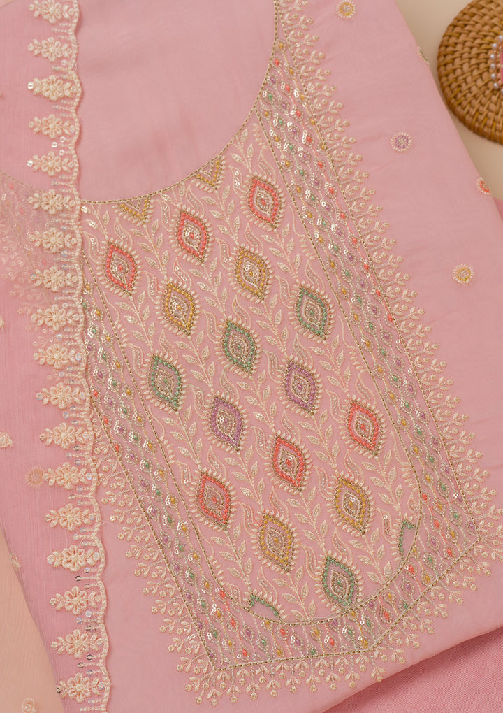 Pink Threadwork Georgette Unstitched Salwar Suit