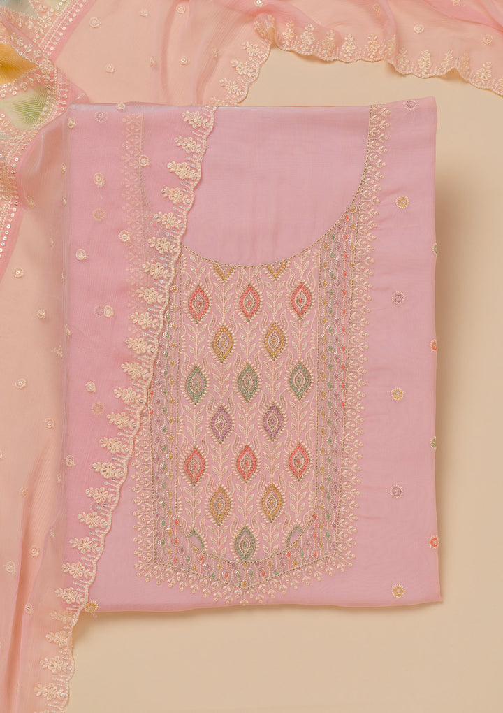 Pink Threadwork Georgette Unstitched Salwar Suit