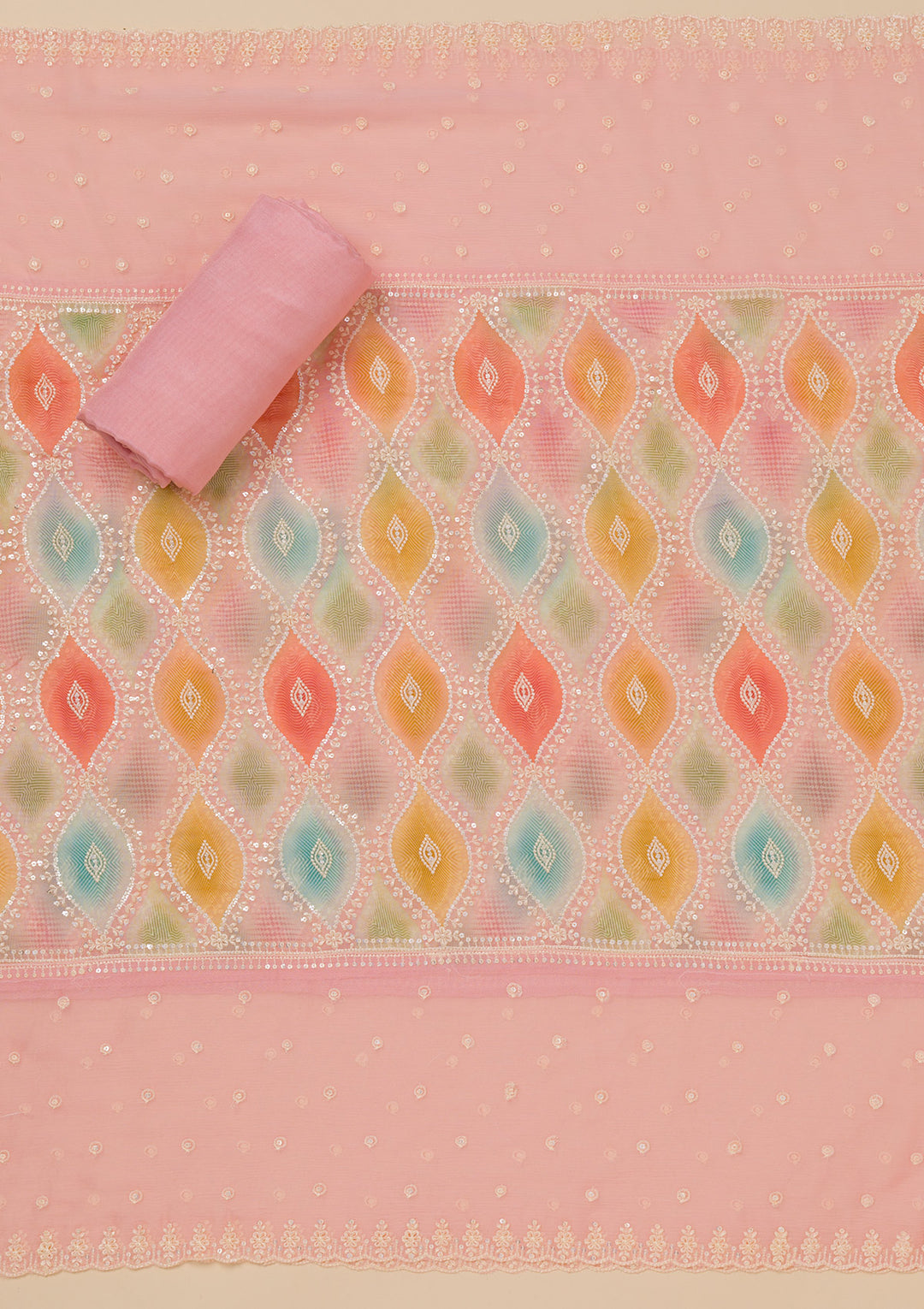 Pink Threadwork Georgette Unstitched Salwar Suit