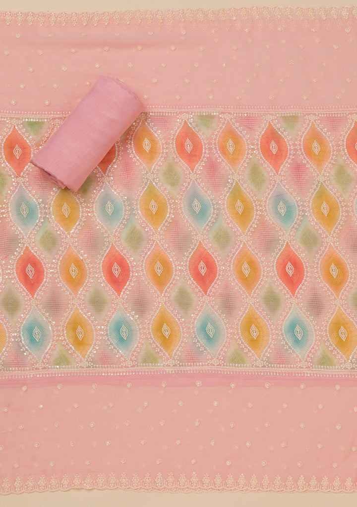 Pink Threadwork Georgette Unstitched Salwar Suit