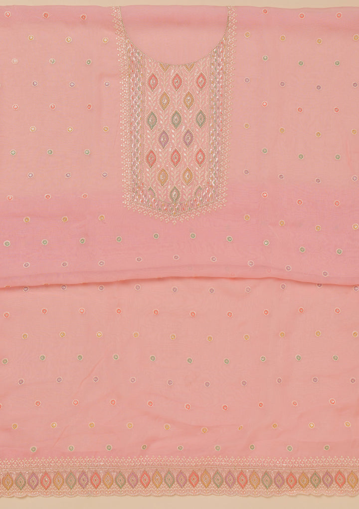 Pink Threadwork Georgette Unstitched Salwar Suit