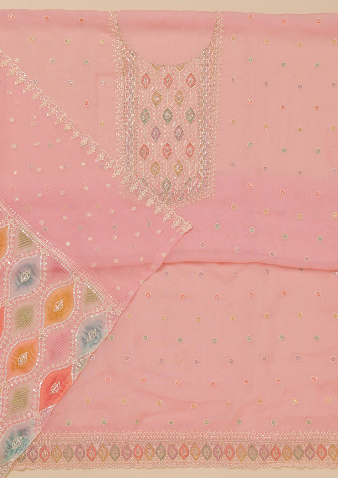 Pink Threadwork Georgette Unstitched Salwar Suit