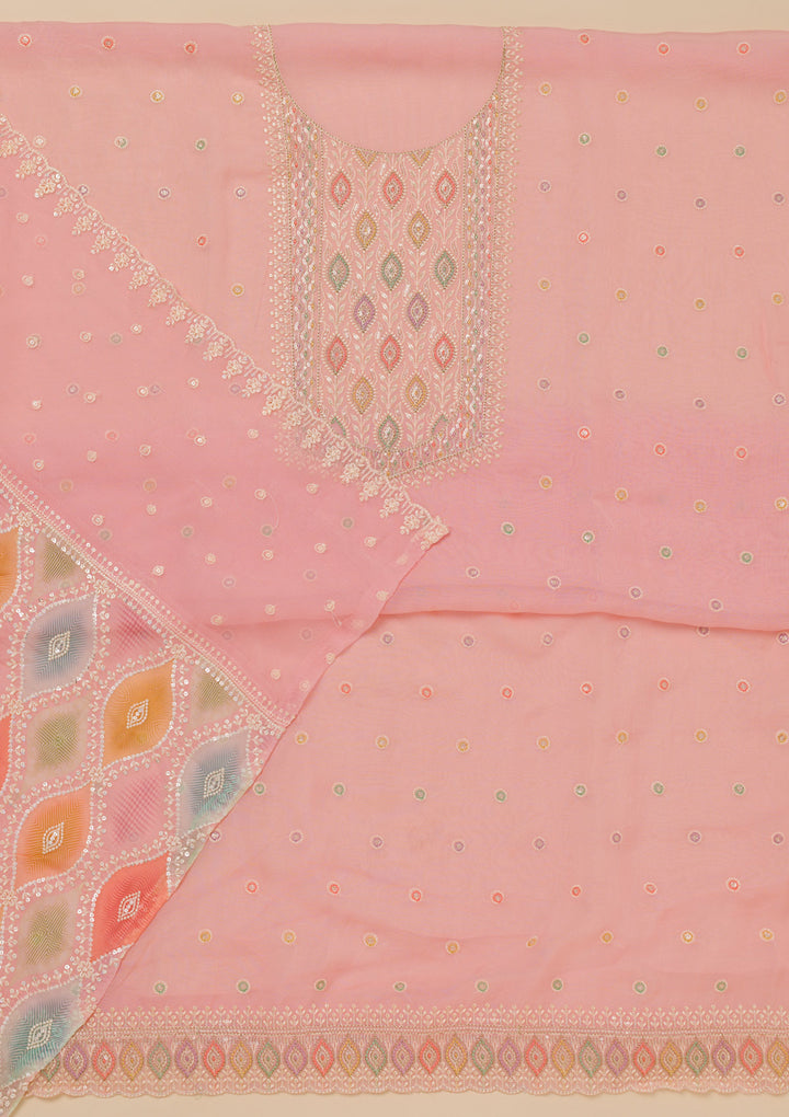 Pink Threadwork Georgette Unstitched Salwar Suit