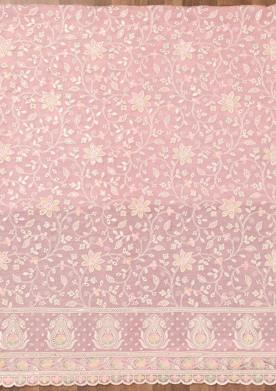 Pink Threadwork Organza Unstitched Salwar Suit