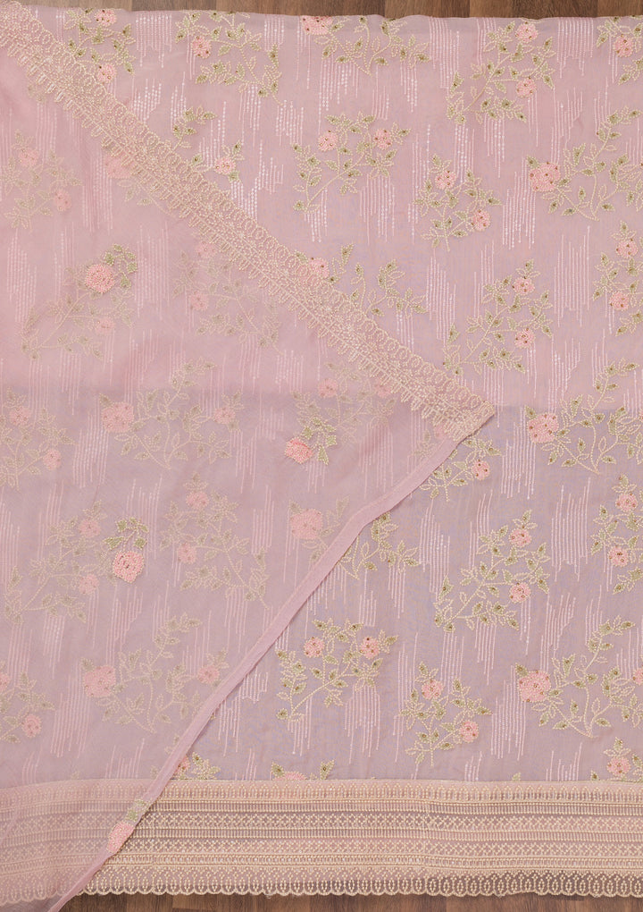 Pink Threadwork Tissue Unstitched Salwar Suit