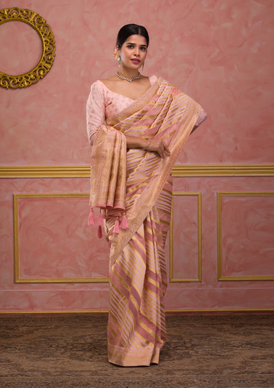 Pink Zariwork Banarasi Silk Saree-Koskii