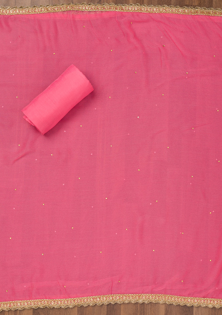 Pink Zariwork Organza Unstitched Salwar Suit