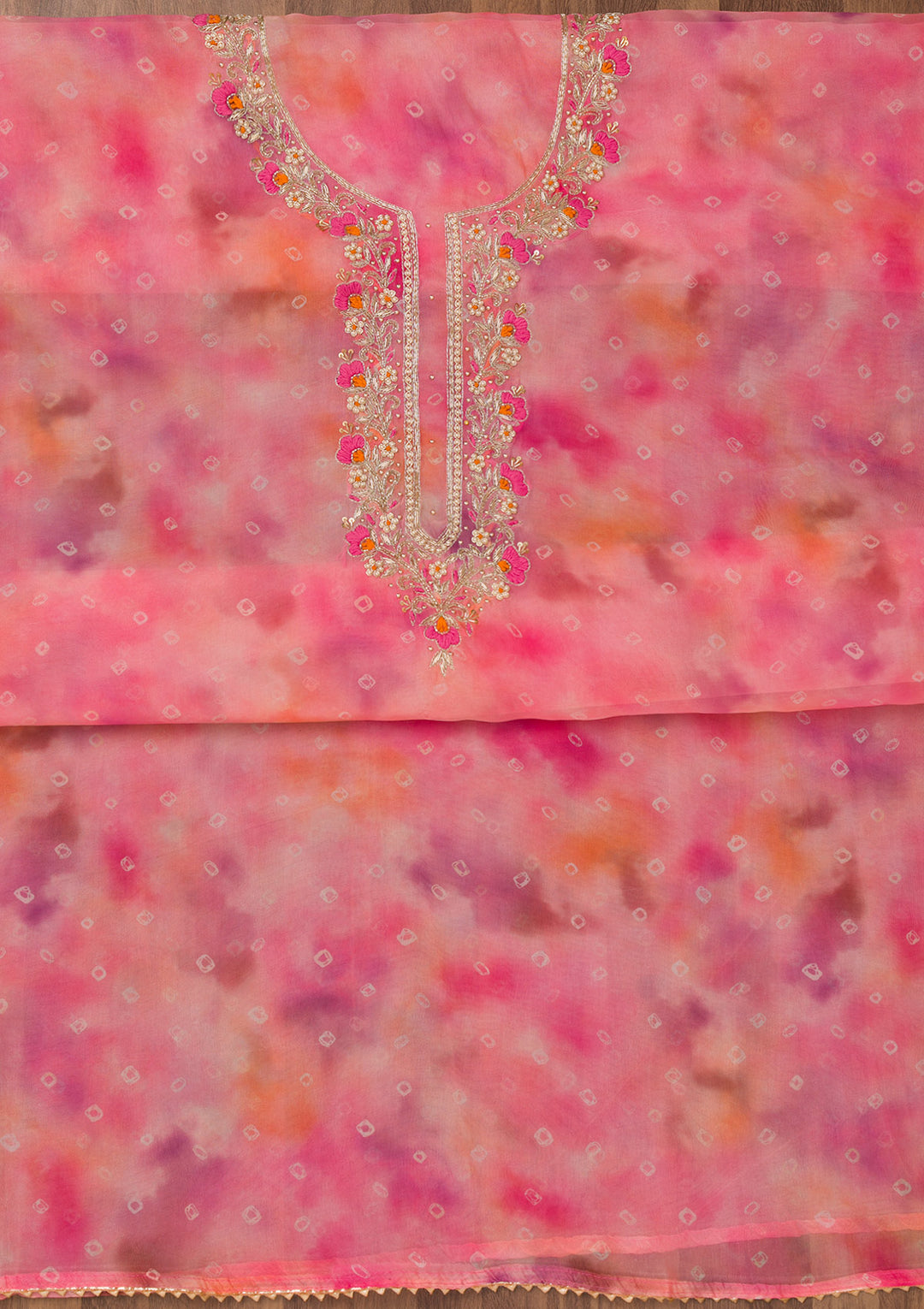 Pink Zariwork Organza Unstitched Salwar Suit