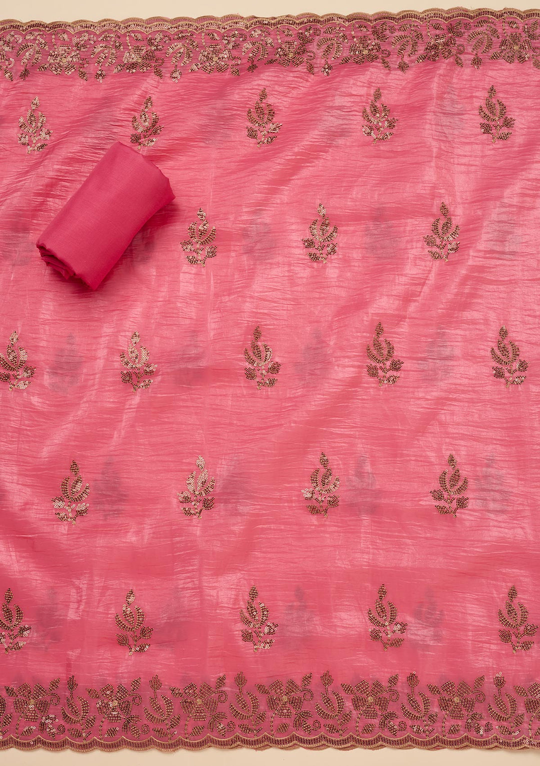 Pink Zariwork Raw Silk Unstitched Salwar Suit