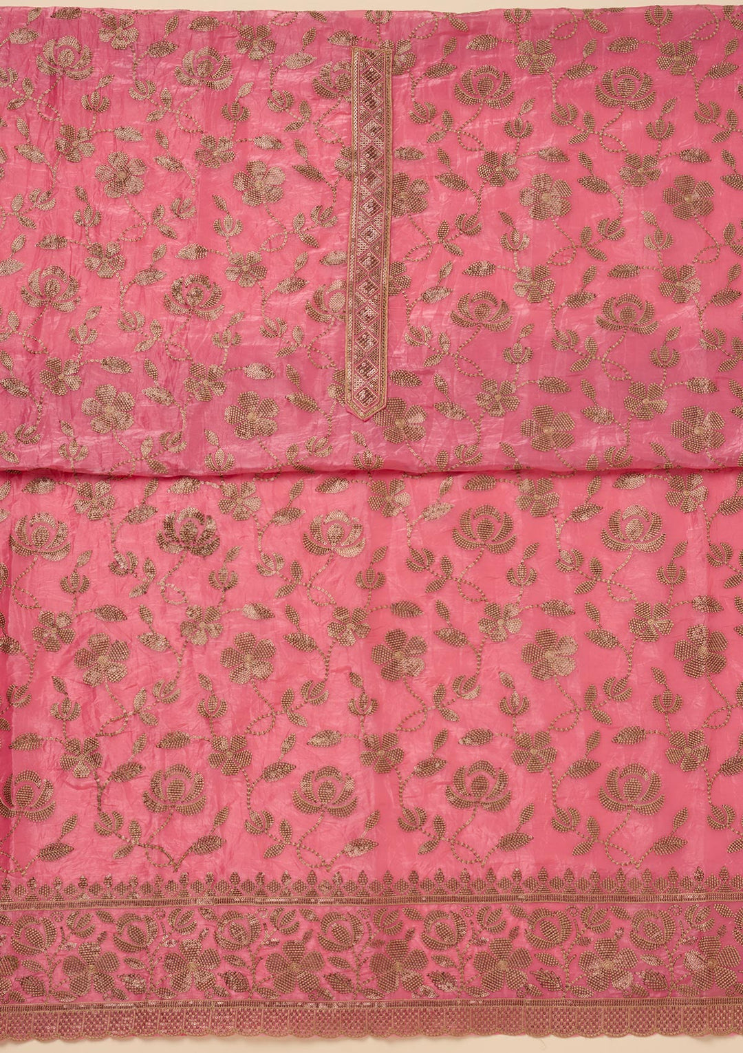 Pink Zariwork Raw Silk Unstitched Salwar Suit
