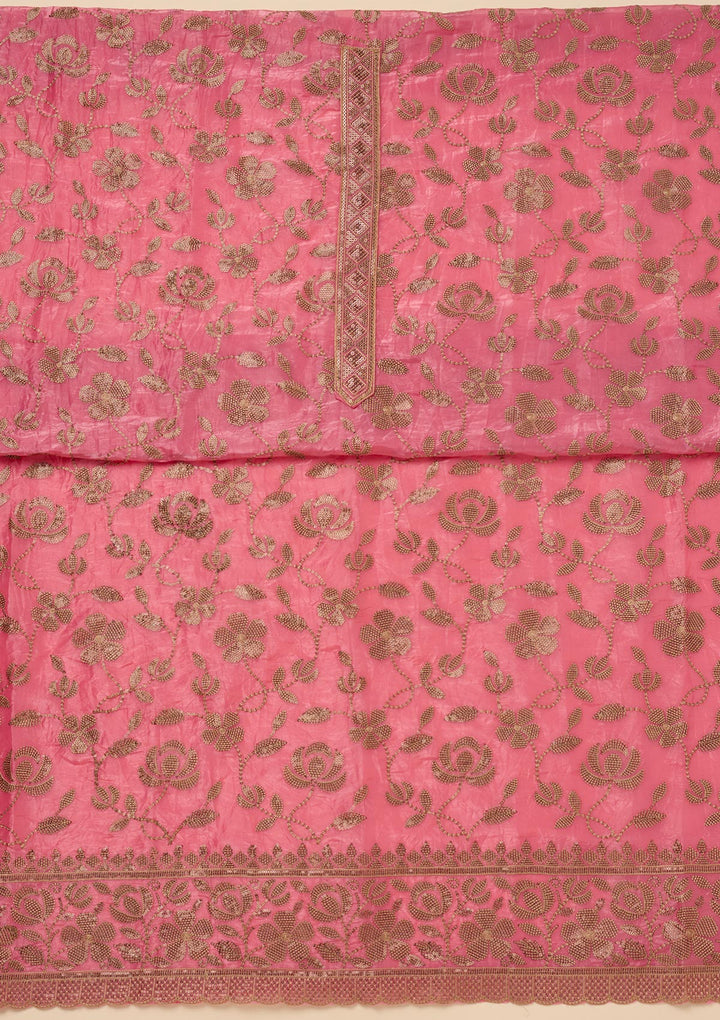Pink Zariwork Raw Silk Unstitched Salwar Suit