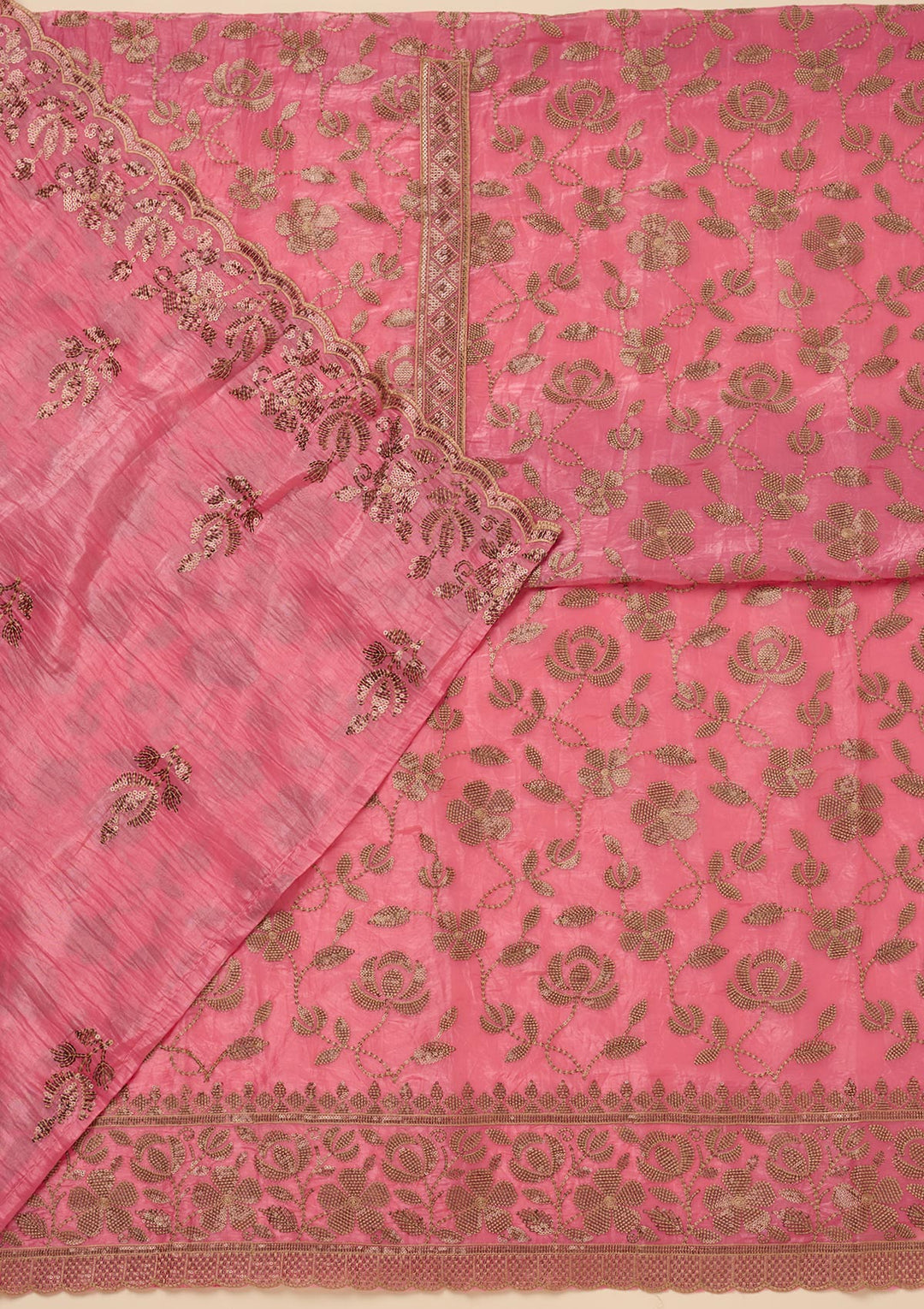 Pink Zariwork Raw Silk Unstitched Salwar Suit