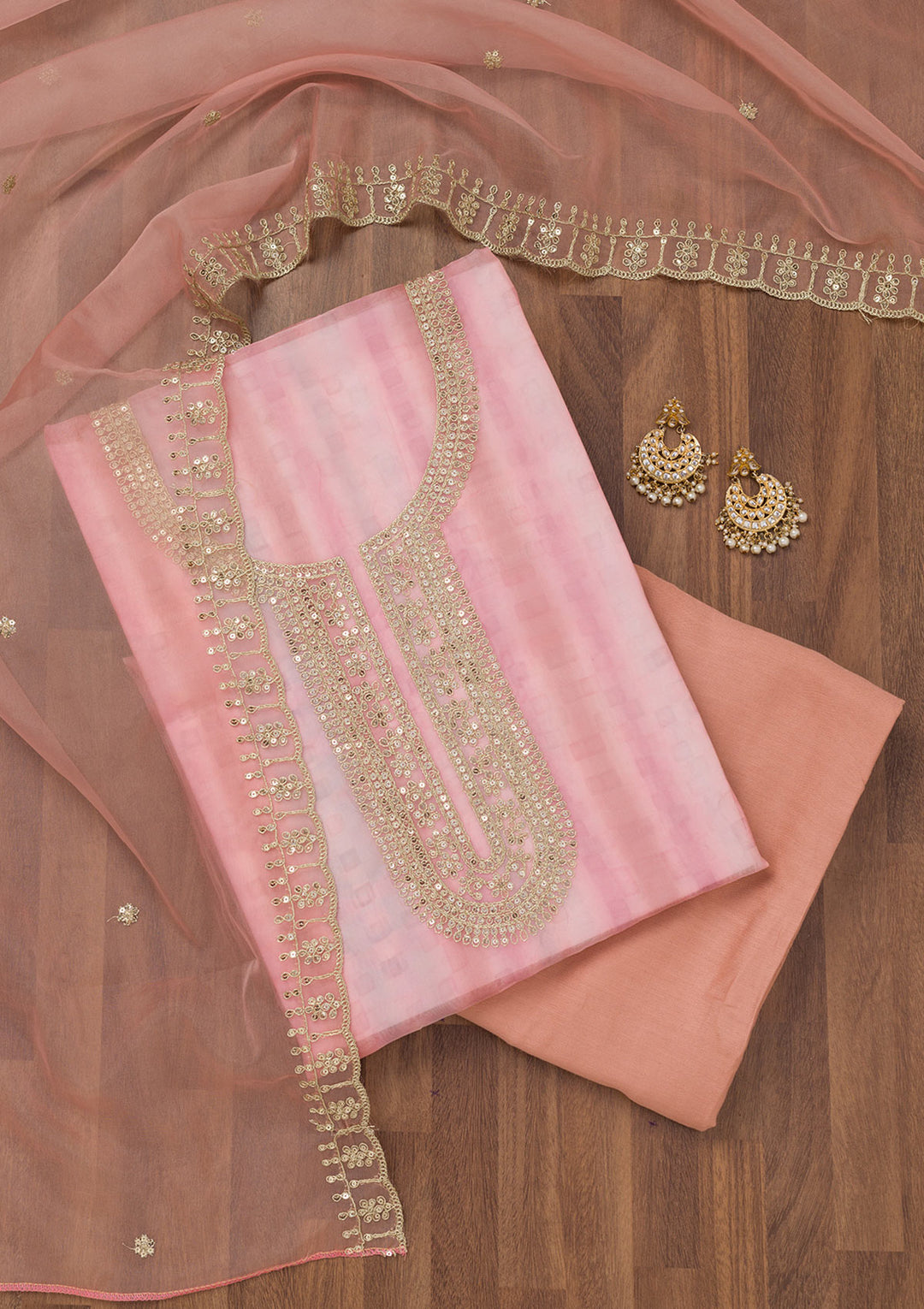 Pink Zariwork Semi Crepe Unstitched Salwar Suit